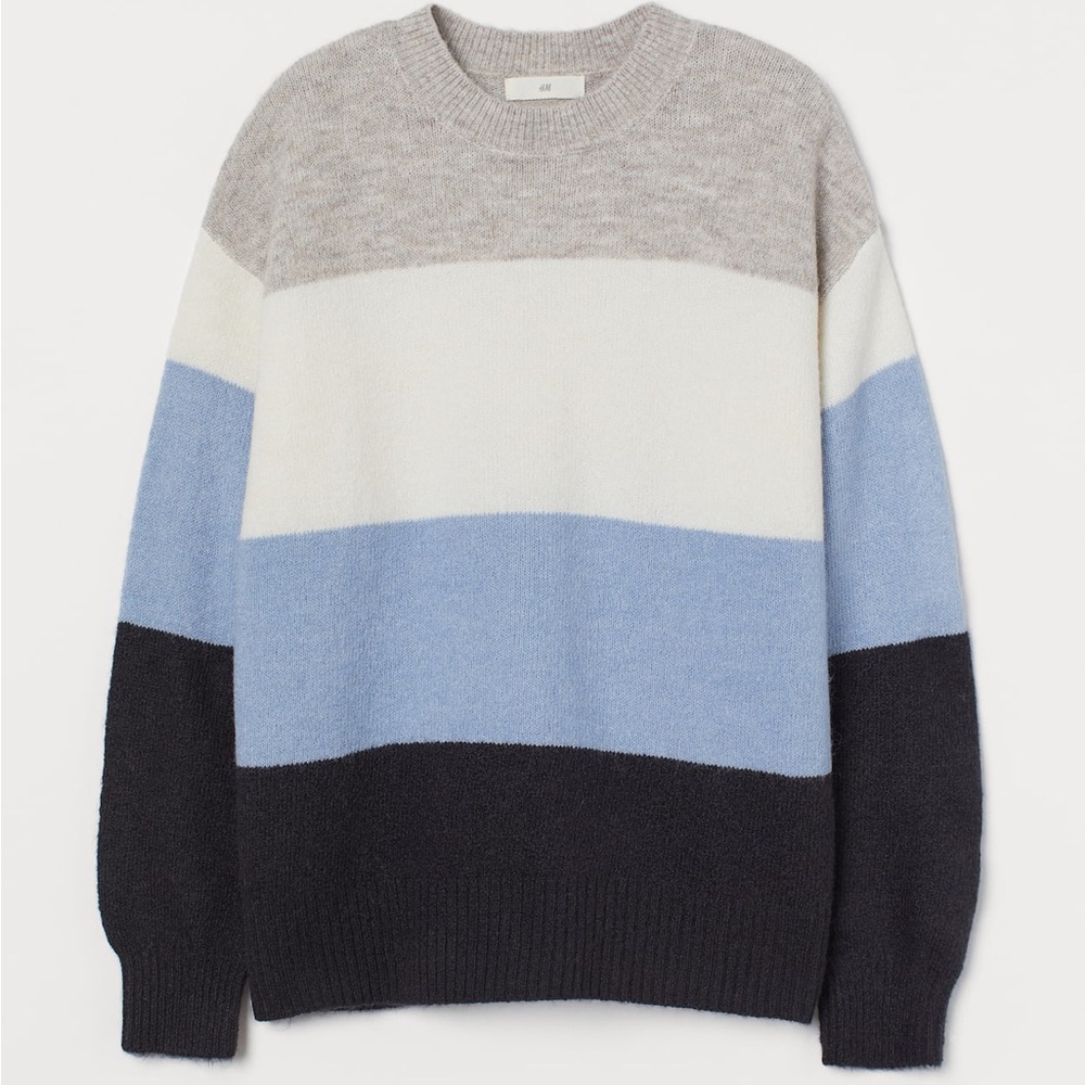 H & M Striped Sweater cream & blues size XXL